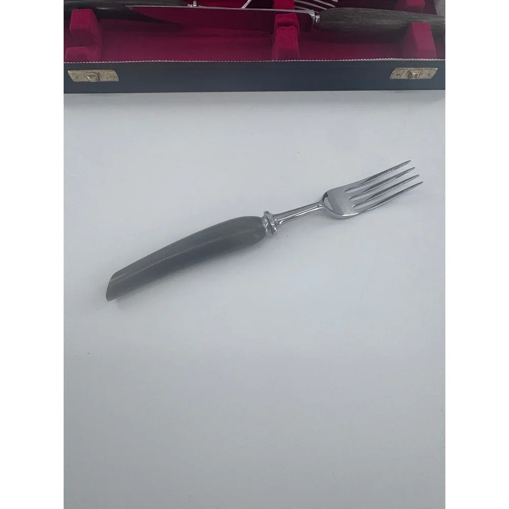 Cutlass Leppington Steak Knife Fork Set 12pc Buffalo Horn Sheffield England Case